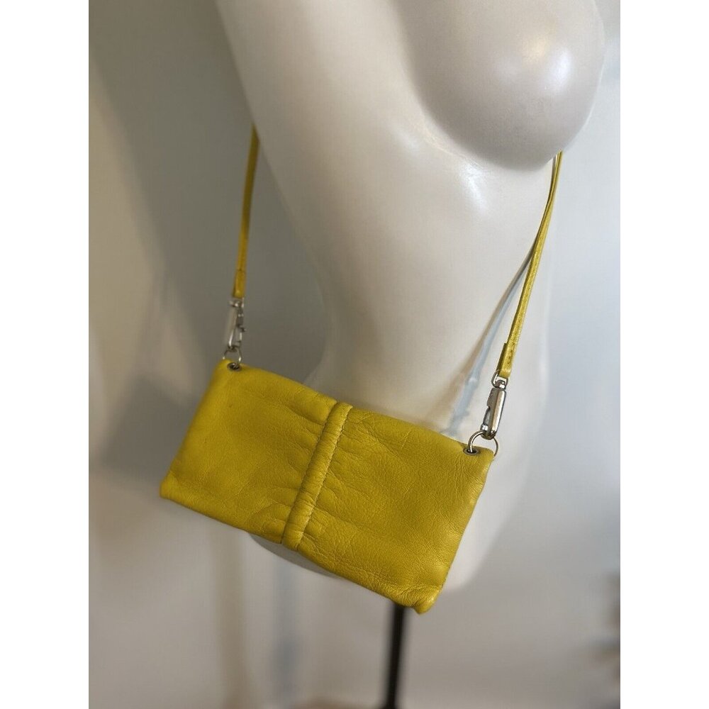 Arezzo Yellow Leather Small Crossbody Shoulder Bag Clutch Adj Long Strap 7.5x6" - Picture 4 of 16